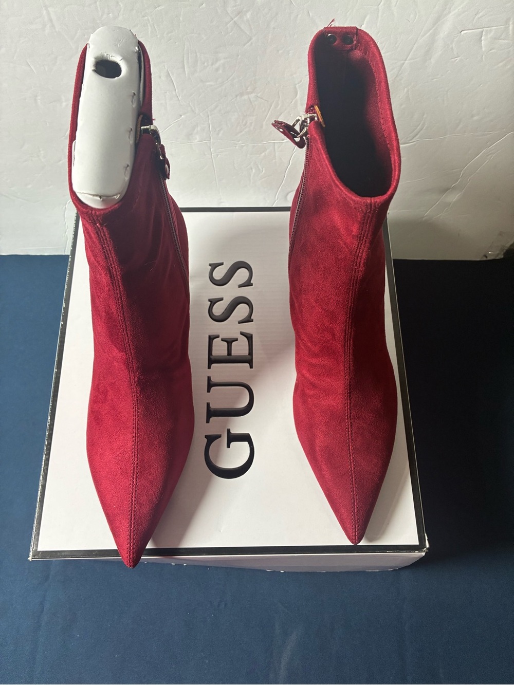 GUESS Crimson Red Suede Pointed Toe Ankle Boots